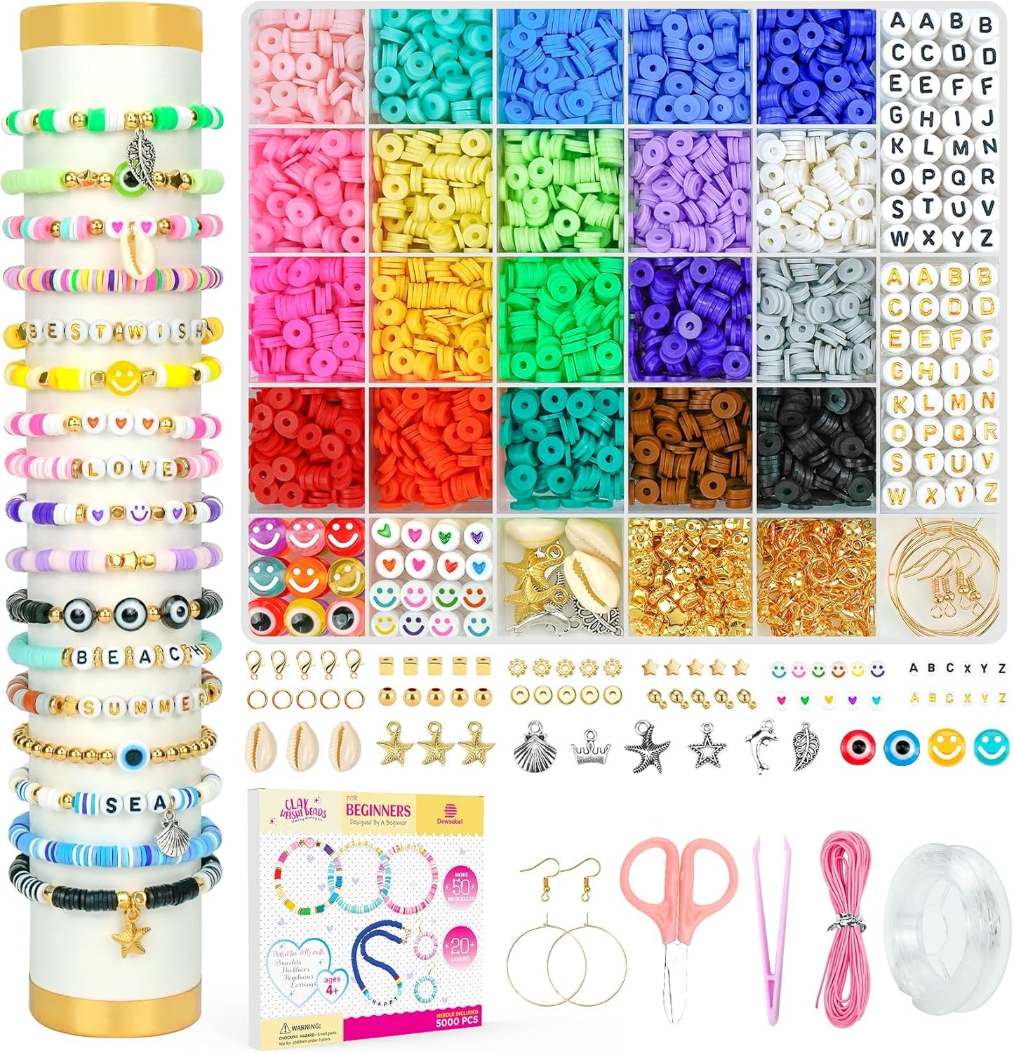 初心者のためのキット、DIY の芸術および技術子供の年齢 6 - 13 のための誕生日のギフトのおもちゃを作る宝石類のためのチャームのキットが付いている 5000 PC の先鋭的なポリマークレイのビードを作る粘土のビード ブレスレット - Mybeaddiy