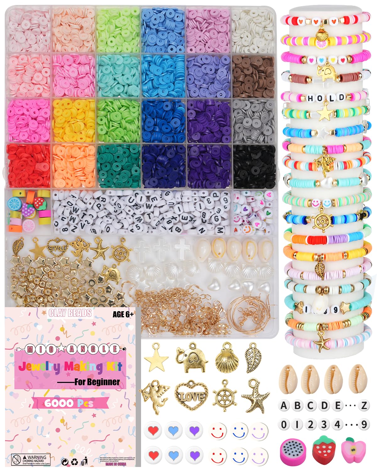 初心者のためのキットを作るブレスレット DIY の芸術および技術子供の年齢 6 - 13 のためのおもちゃの誕生日のギフトを作る宝石類のためのチャームのキットと作る 5000Pcs 先鋭的なポリマー友情のブレスレット - Mybeaddiy