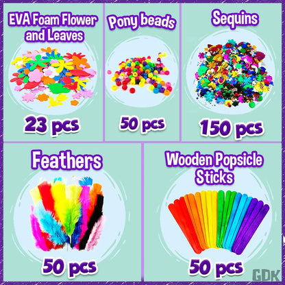 子供のためのアートとクラフト用品 - 1170Pcs+ 工芸アート サプライ キット 幼児用 子供 工作用品 & 材料 年齢 4 5 6 7 8 9 - オールインワン D.I.Y. 工作学校用品 (大) - Mybeaddiy