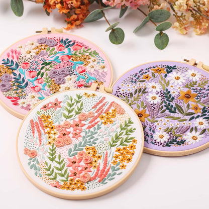 3 パック刺繍スターターキット、パターンと説明書付き、DIY 大人クロスステッチ キット初心者、プラスチック刺繍リング 3 個、はさみ 1 個、カラー糸、針を含む - Mybeaddiy