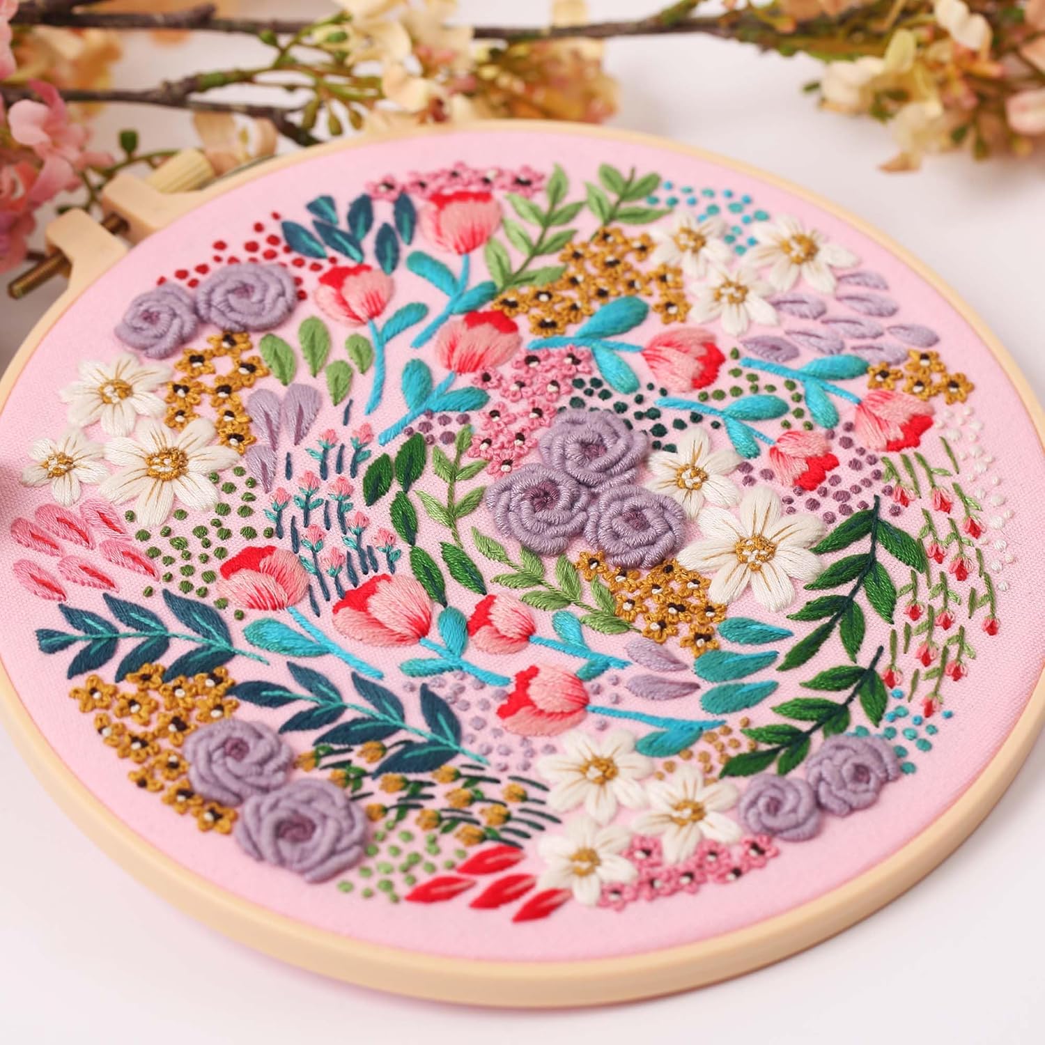 3 パック刺繍スターターキット、パターンと説明書付き、DIY 大人クロスステッチ キット初心者、プラスチック刺繍リング 3 個、はさみ 1 個、カラー糸、針を含む - Mybeaddiy
