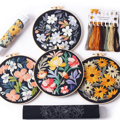 3 パック刺繍スターターキット、パターンと説明書付き、DIY 大人クロスステッチ キット初心者、プラスチック刺繍リング 3 個、はさみ 1 個、カラー糸、針を含む - Mybeaddiy