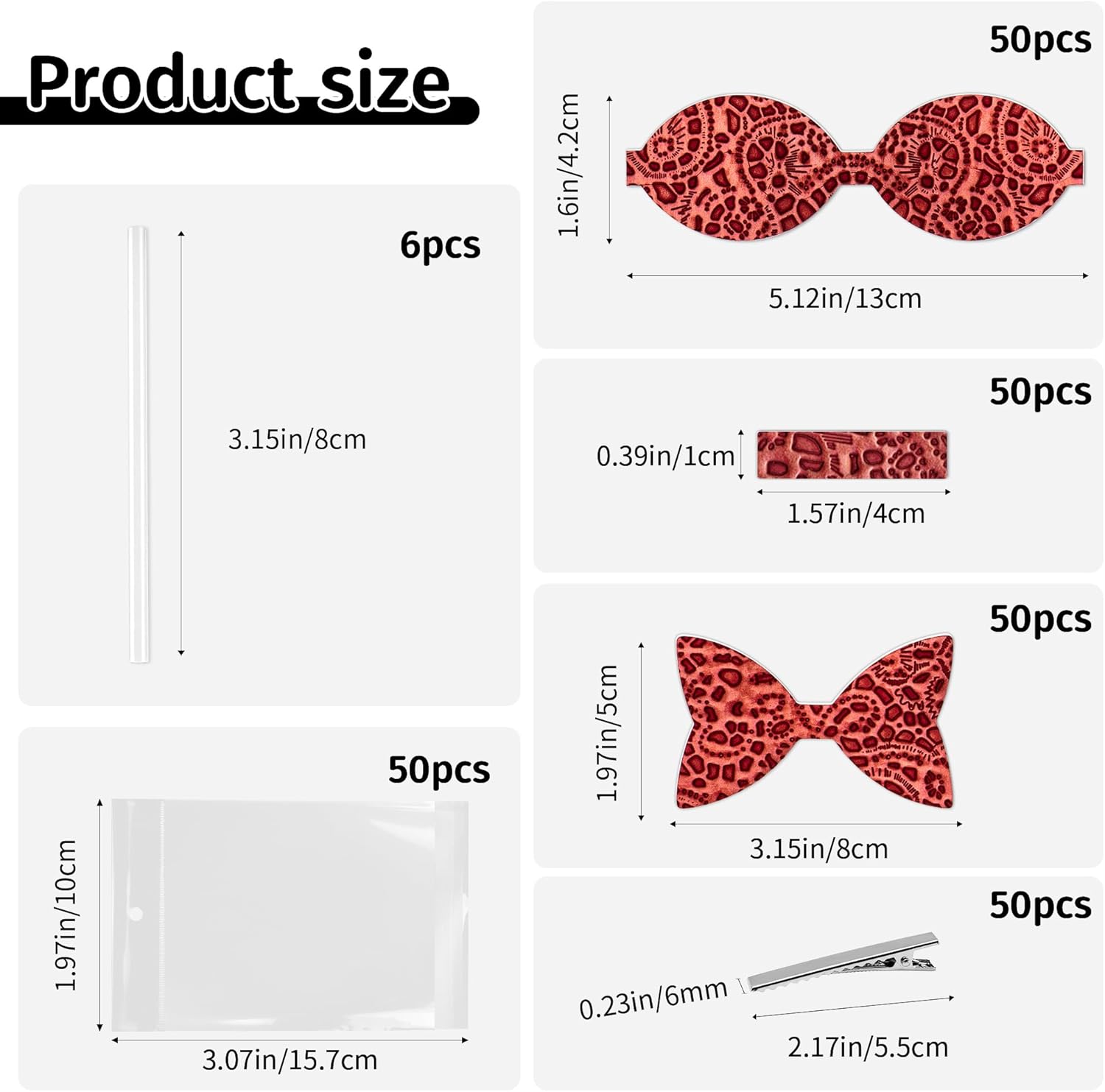 50セット【ランダムカラー リボン DIY キット 初心者用、カット済みフェイクレザーヘアボーは、印刷/キラキラ/エンボス/テクスチャ生地が含まれています、ワニ口クリップ付き、女性用女の子用ハンドメイドギフト - Mybeaddiy