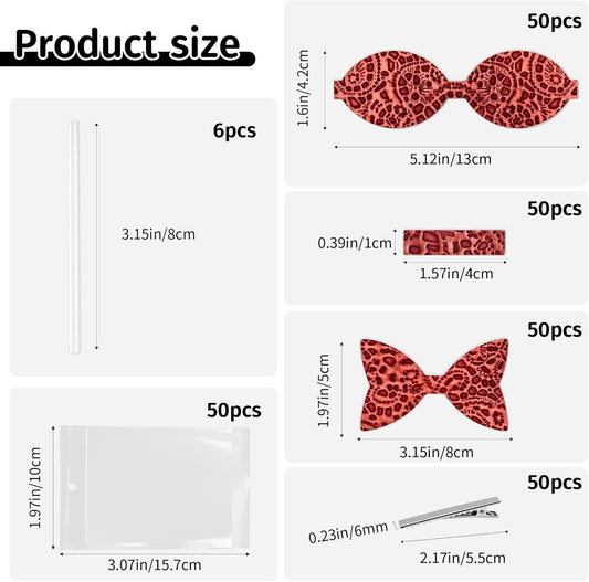 50セット【ランダムカラー リボン DIY キット 初心者用、カット済みフェイクレザーヘアボーは、印刷/キラキラ/エンボス/テクスチャ生地が含まれています、ワニ口クリップ付き、女性用女の子用ハンドメイドギフト - Mybeaddiy