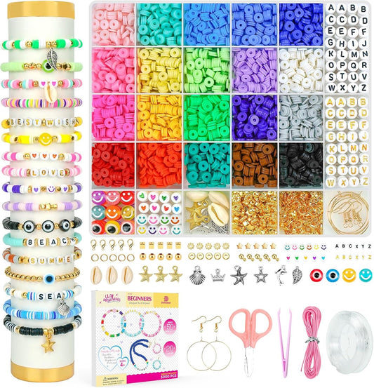 初心者のためのキット、DIY の芸術および技術子供の年齢 6 - 13 のための誕生日のギフトのおもちゃを作る宝石類のためのチャームのキットが付いている 5000 PC の先鋭的なポリマークレイのビードを作る粘土のビード ブレスレット - Mybeaddiy