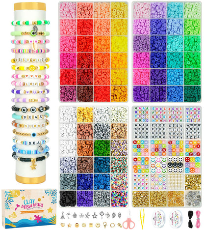 初心者のためのキット、DIY の芸術および技術子供の年齢 6 - 13 のための誕生日のギフトのおもちゃを作る宝石類のためのチャームのキットが付いている 5000 PC の先鋭的なポリマークレイのビードを作る粘土のビード ブレスレット - Mybeaddiy