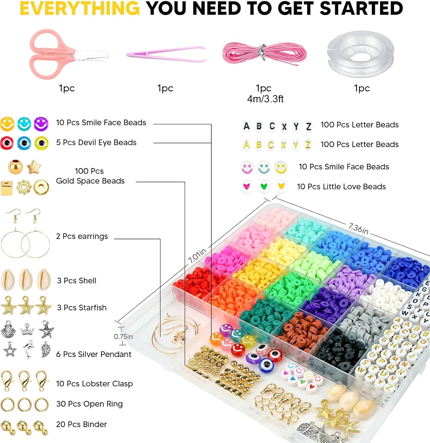 初心者のためのキット、DIY の芸術および技術子供の年齢 6 - 13 のための誕生日のギフトのおもちゃを作る宝石類のためのチャームのキットが付いている 5000 PC の先鋭的なポリマークレイのビードを作る粘土のビード ブレスレット - Mybeaddiy