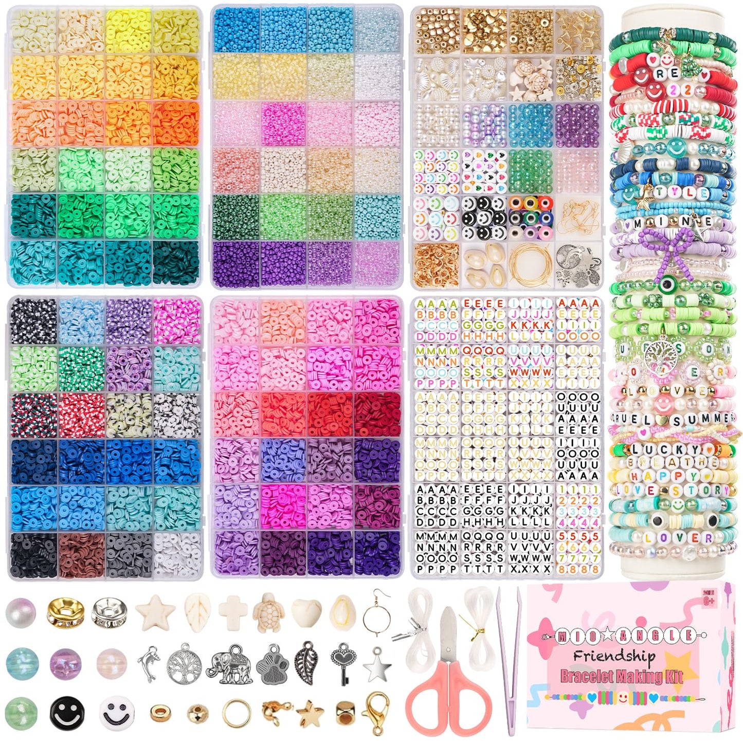 初心者のためのキットを作るブレスレット DIY の芸術および技術子供の年齢 6 - 13 のためのおもちゃの誕生日のギフトを作る宝石類のためのチャームのキットと作る 5000Pcs 先鋭的なポリマー友情のブレスレット - Mybeaddiy